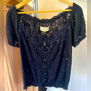 Abercrombie & Fitch, lace, short sleeve, button down L top. Pre-owner